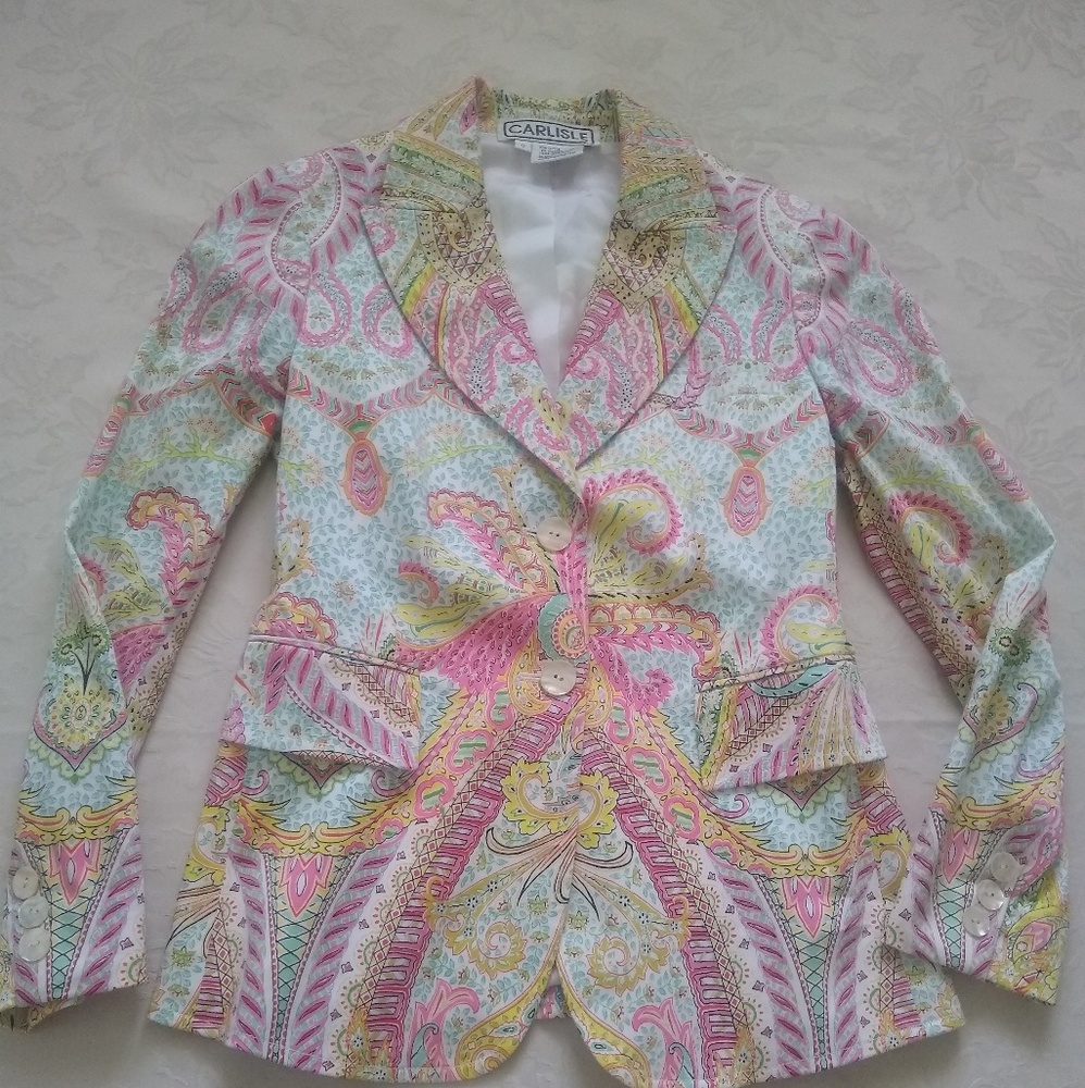 Carlisle luxury pink yellow multi color paisley blazer